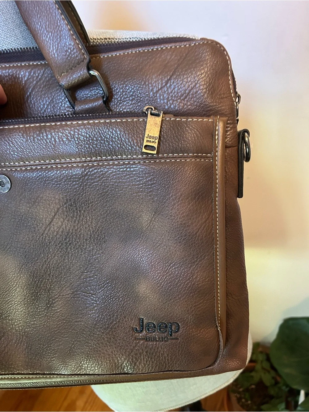 Jeep Brown Leather Briefcase Messenger Bag